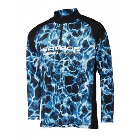 Tricou SAVAGE GEAR Marine Long Sleeve Tee Sea Blue, protectie UV, marimea XXL