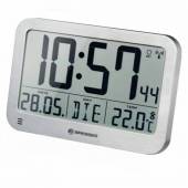 Ceas de perete BRESSER Jumbo LCD 7001801, termometru, alarma, argintiu