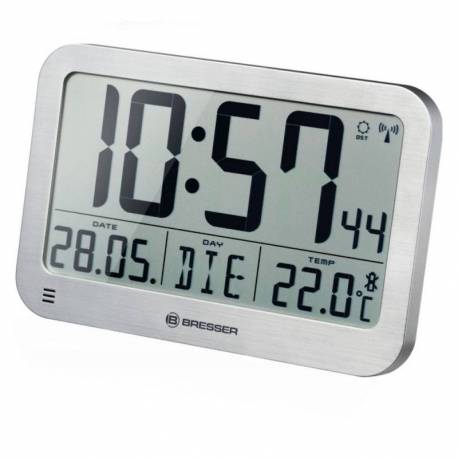 Ceas de perete BRESSER Jumbo LCD 7001801, termometru, alarma, argintiu