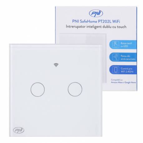 Intrerupator inteligent cu touch PNI SafeHome PT202L WiFi, 10A, control prin aplicatia Tuya Smart