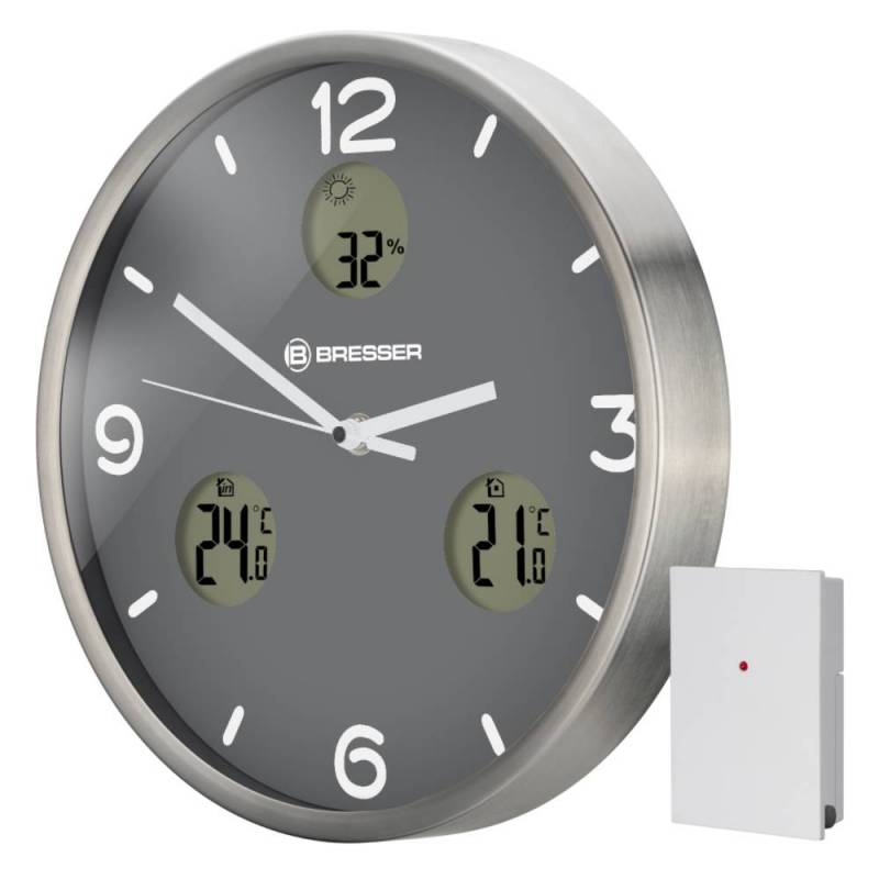 Ceas de perete BRESSER MyTime NX 8020211MGU000, termometru, higrometru, gri  - HobbyMall - Ceasuri de birou / perete