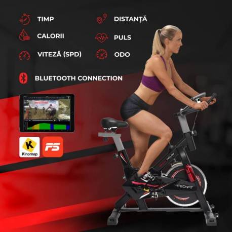 Bicicleta spinning TECHFIT Champion, volanta 13kg, max. 120kg