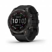 Ceas GARMIN fēnix® 7 Sapphire Solar Titan DLC Carbon Grey cu brăţară neagră, 47mm