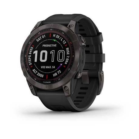 Ceas GARMIN fēnix 7 Sapphire Solar Titan DLC Grey cu brăţară neagră 47mm