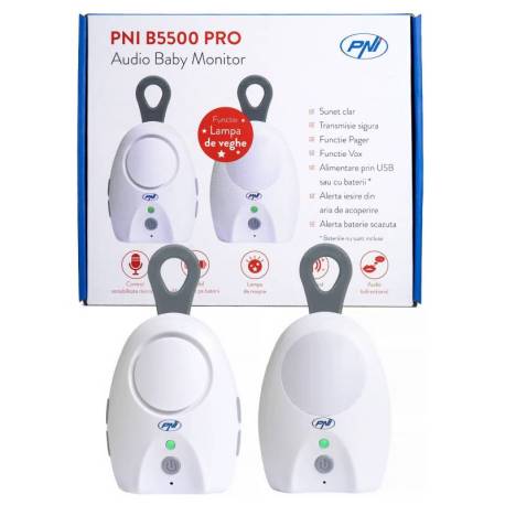 Audio baby monitor PNI B5500 PRO wireless, intercom, cu lampa de noapte, functie Vox si Pager