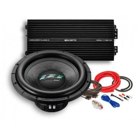 Pachet subwoofer auto DEAF BONCE DB SA 255 D2 + amplificator MACHETE MMA-1100.1D + kit de cabluri complet