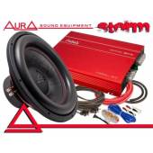Pachet subwoofer auto AURA Storm 15 + amplificator Fireball 800 + kit cablu AMP 1208