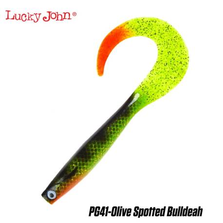 Naluca siliconica LUCKY JOHN Kubira Fire Tail 9", 23cm, 70g, culoare PG41 Olive Spotted Bullhead