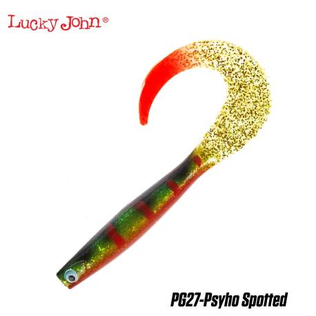 Naluca siliconica LUCKY JOHN Kubira Fire Tail 9", 23cm, 70g, culoare PG27 Psyho Spotted