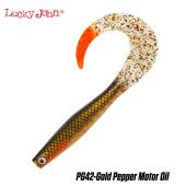 Naluca siliconica LUCKY JOHN Kubira Fire Tail 9", 23cm, 70g, culoare PG42 Gold Pepper Motor Oil