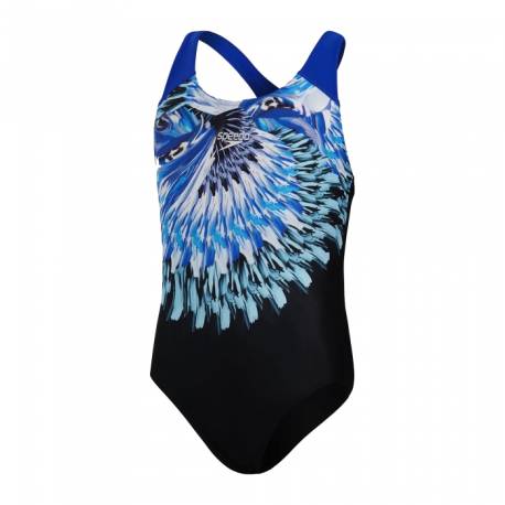 Costum inot fete - SPEEDO Digital Placement, negru/albastru, 9-10