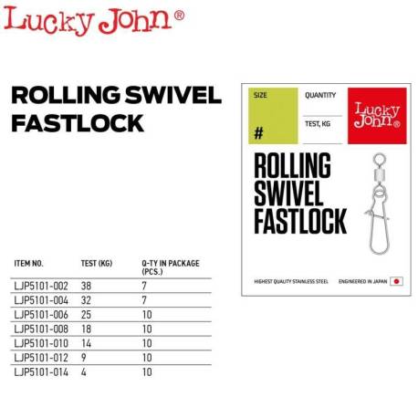 Agrafe cu vartej LUCKY JOHN Rolling Swivel Fastlock, Nr.008, 10buc/plic
