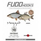 Carlige legate FUDO Maggot BN, Nr.8, 50cm, 10buc/plic