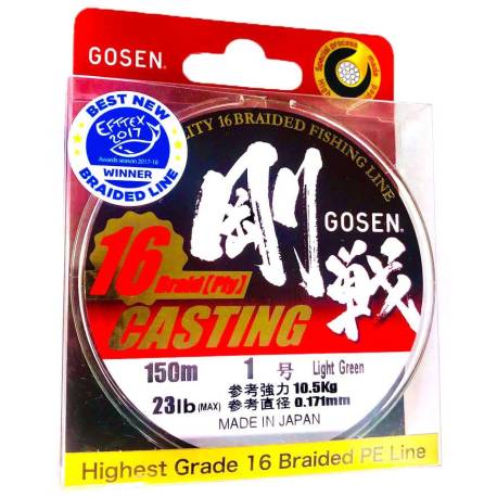 Fir textil GOSEN X16 Casting Braid Light Green 150m, 0.171mm, 10.5kg