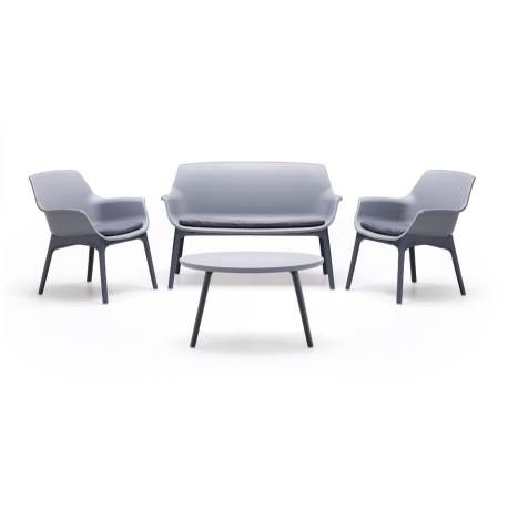 Set mobilier gradina/terasa BICA Luxor, canapea + 2 fotolii + masuta, perne incluse, gri
