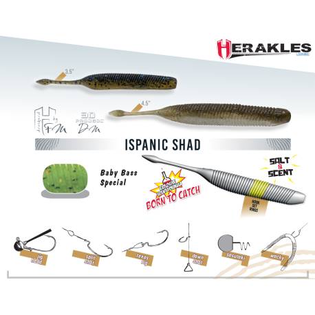 Naluca HERAKLES Shad Ispanic 11.4cm, culoare Baby Bass Special, 9buc/plic