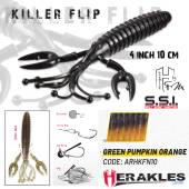 Rac HERAKLES Killer Flip 10cm, culoare Green Pumpkin Orange, 7buc/plic