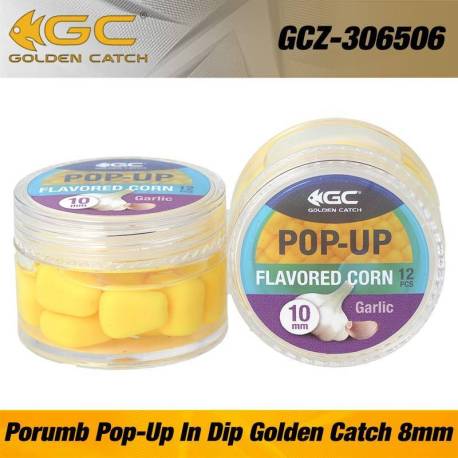 Porumb siliconic GOLDEN CATCH Pop-Up 8mm, aroma usturoi, 12buc/borcan