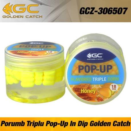 Porumb siliconic GOLDEN CATCH Pop-Up, 3 boabe legate, aroma capsuni, 18buc/borcan