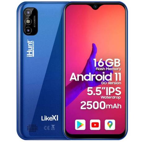 Telefon mobil iHUNT Like 11 Blue, 3G, 2500mAh, 16GB, 1GB RAM, ecran IPS 5.5", Android 11 Go, dual SIM