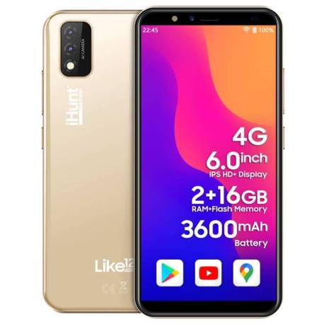 Telefon mobil iHUNT Like 12 PRO Gold, 4G, 3600mAh, 2GB RAM, ecran HD+ IPS 6", Android 11 Go, dual SIM