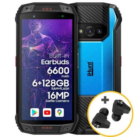 Telefon mobil iHUNT Fit Runner 4G Blue cu casti wireless incorporate