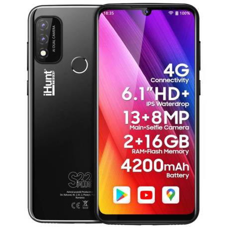 Telefon mobil iHUNT S22 Plus Black, 4G, 4200mAh, 2GB RAM, ecran HD+ IPS 6.1", Android 11 Go