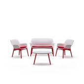 Set mobilier gradina/terasa BICA Luxor, canapea + 2 fotolii + masuta, perne incluse, alb/rosu