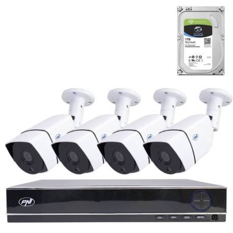 Kit supraveghere video AHD PNI House PTZ1300 Full HD - NVR si 4 camere exterior 2MP full HD, HDD 1Tb inclus