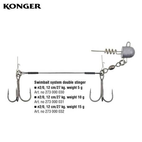 Montura KONGER Swimbait System Stinger 2 ancore, 2/0, pin, 12cm, 27kg, 10g