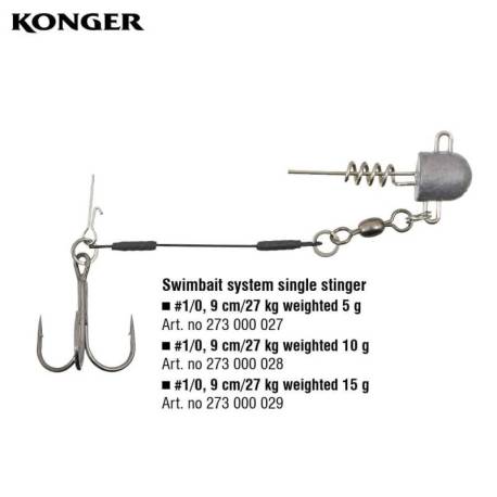 Montura KONGER Swimbait System Stinger 1 ancora, 1/0, pin, 9cm, 27kg, 15g