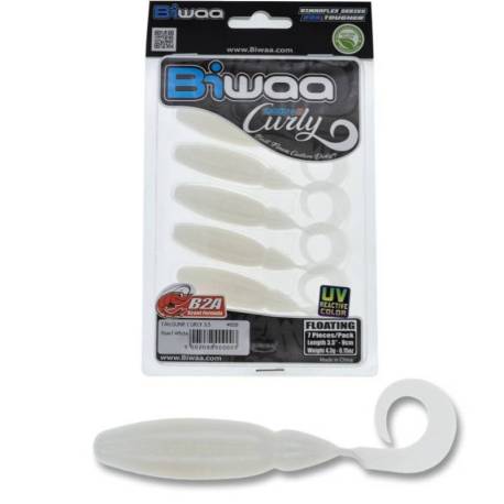 Grub BIWAA TailgunR Curly 6.3cm, culoare 008 Pearl White, 8buc/plic