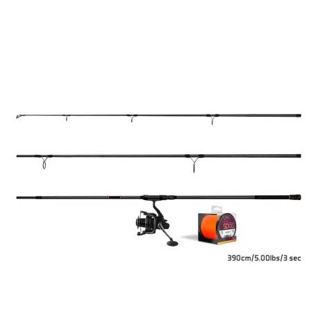 Combo pescuit Spod DELPHIN SPODCarp 390cm + mulineta Corzar 8T + fir HotSPOD 4 0.14mm