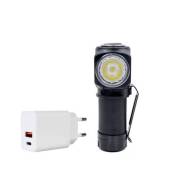 Pachet lanterna frontala PNI Adventure F75 cu LED 6W, 600 lm, din aluminiu, cu acumulator si alimentator