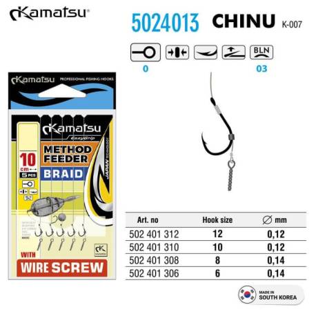 Montura Method feeder KAMATSU Chinu 10cm, 0.12mm, Wire Screw, nr.12, 5buc/plic