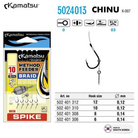 Montura Method feeder KAMATSU Chinu 10cm, 0.14mm, Spike, nr.6, 5buc/plic