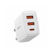 Incarcator retea BASEUS Compact Quick Charger 30W, 1x USB-C, 2x USB, PD 3.0 Alb