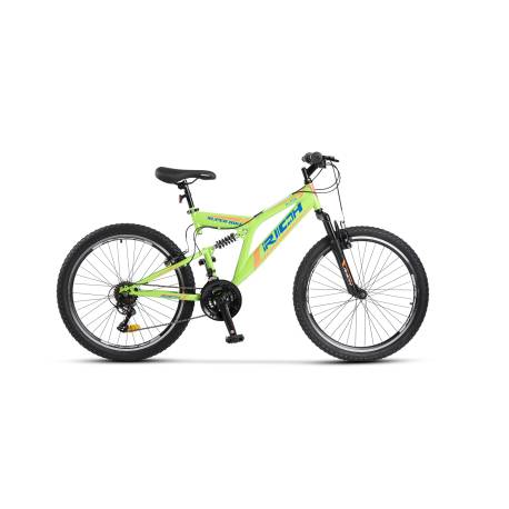 Bicicleta copii MTB-FS RICH Alpin R2449A, roti 24", Verde/Albastru/Portocaliu