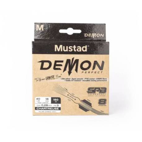 Fir MUSTAD Demon Perfect Braid 8 Chartreuse 0.14mm, 6.8kg, 150m