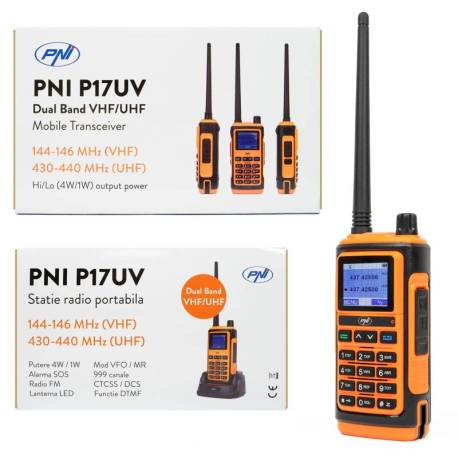 Statie radio portabila VHF/UHF PNI P17UV dual band 144-146MHz si 430-440MHz, 999CH, 1500mAh