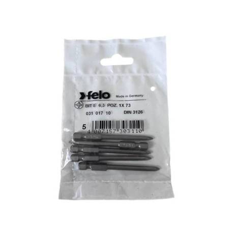 Set 5 biti FELO, seria Industrial profil Pozidrive, E6.3, PZ1, 73mm, bulk