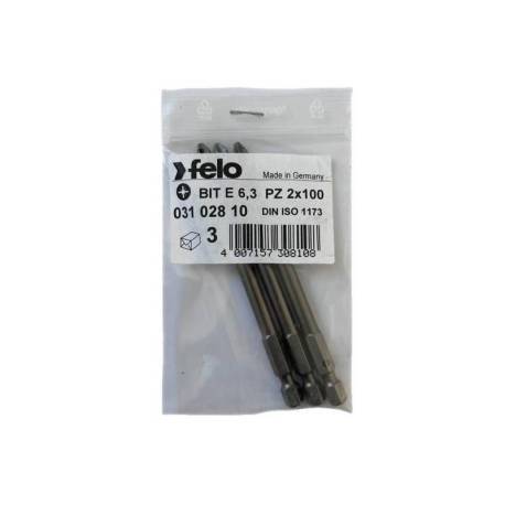 Set 3 biti FELO, seria Industrial profil Pozidrive, E6.3, PZ2, 100mm