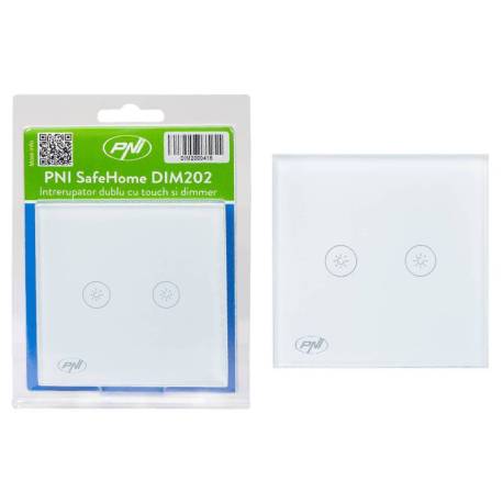 Intrerupator dublu cu touch si dimmer PNI SafeHome DIM202, 2X700W, Live Wire