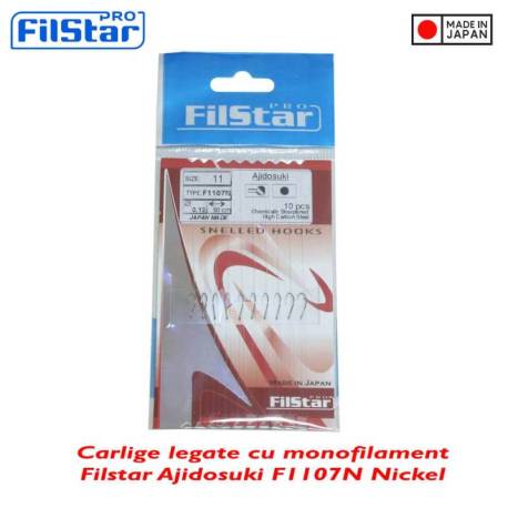 Carlige legate FILSTART F1107N Ajidosuki, 50cm, 0.14mm, Nr.10, 10buc/plic