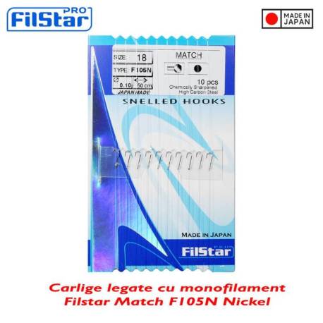 Carlige legate FILSTAR F105N Match, 50cm, 0.10mm, Nr.18, 10buc/plic