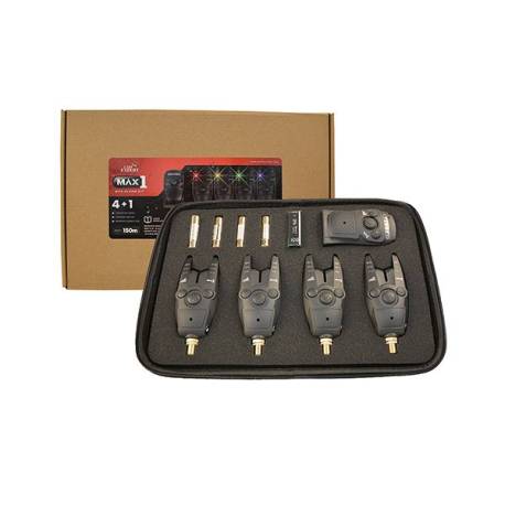 Set avertizoare electronice CARP EXPERT MAX1 BITE ALARM 4+1 Rosu, Galben, Albastru, Verde