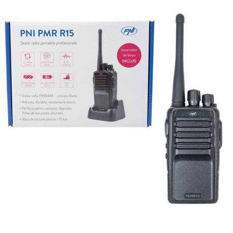 Statie radio portabila profesionala PNI PMR R15 0.5W, 16 canale programabile