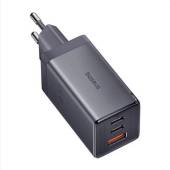 Incarcator retea Baseus GaN5, 65W, 2x USB-C, 1x USB (cablu USB-C inclus) Gri