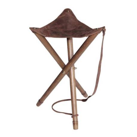 Scaun pliabil cu 3 picioare 75cm, sezut din piele, ciocolata
