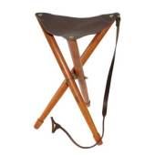 Scaun pliabil cu 3 picioare 60cm, sezut din piele, ciocolata
